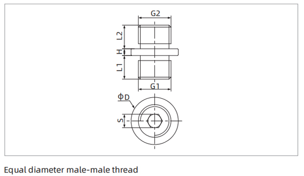 Dimensions PJT Series Universal Mounting Parts-Adapter Equal Diameter Male-male Thread